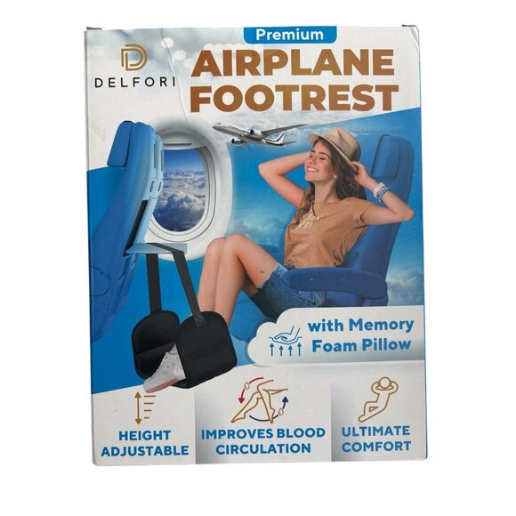 Premium Airplane Footrest With Memory Foam Pillow Adjustable Height & Durable D - Picture 1 of 5